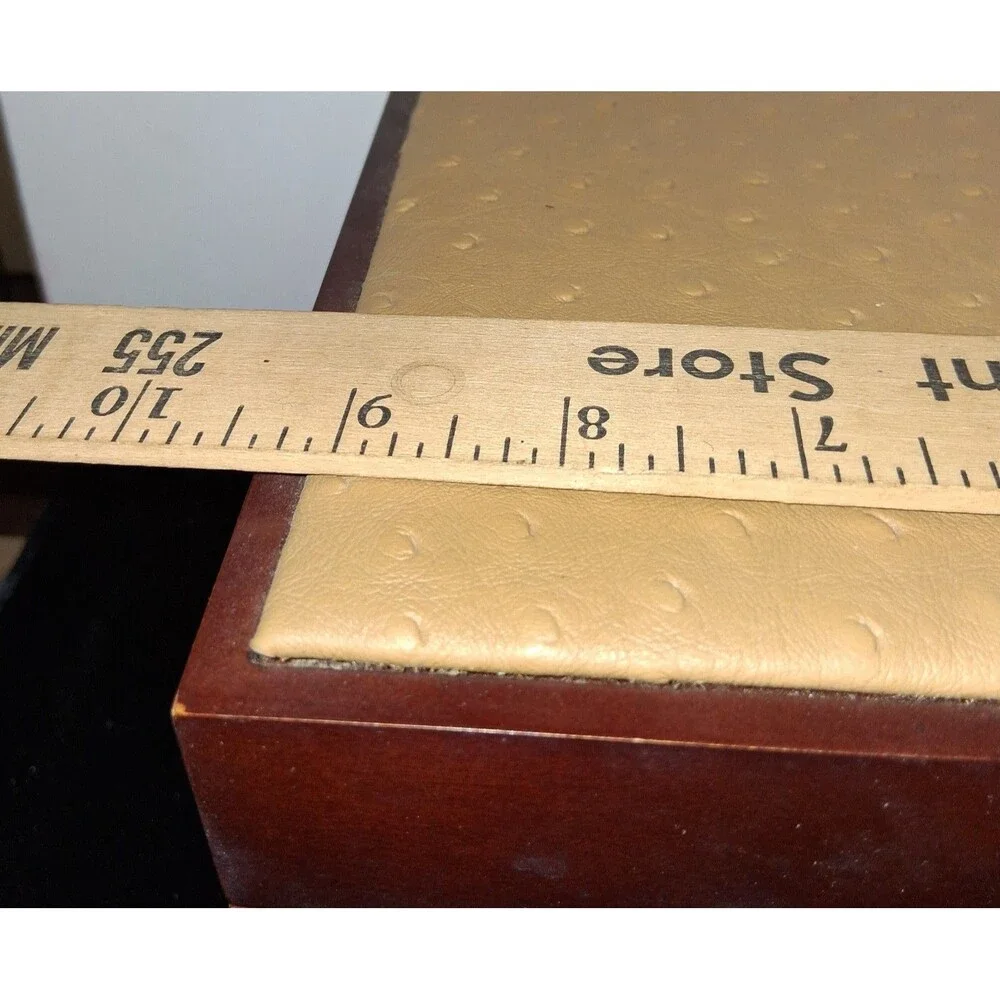 Vintage Judith Ripka Wooden Jewelry Box Faux Ostrich Leather Top 3  Levels